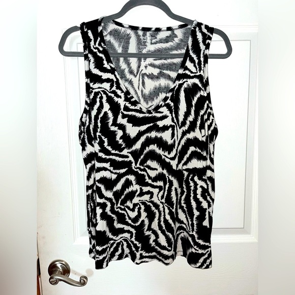 Nine West Black and White Patterned Soft Spun Sleeveless Tank Top XL - Picture 1 of 3